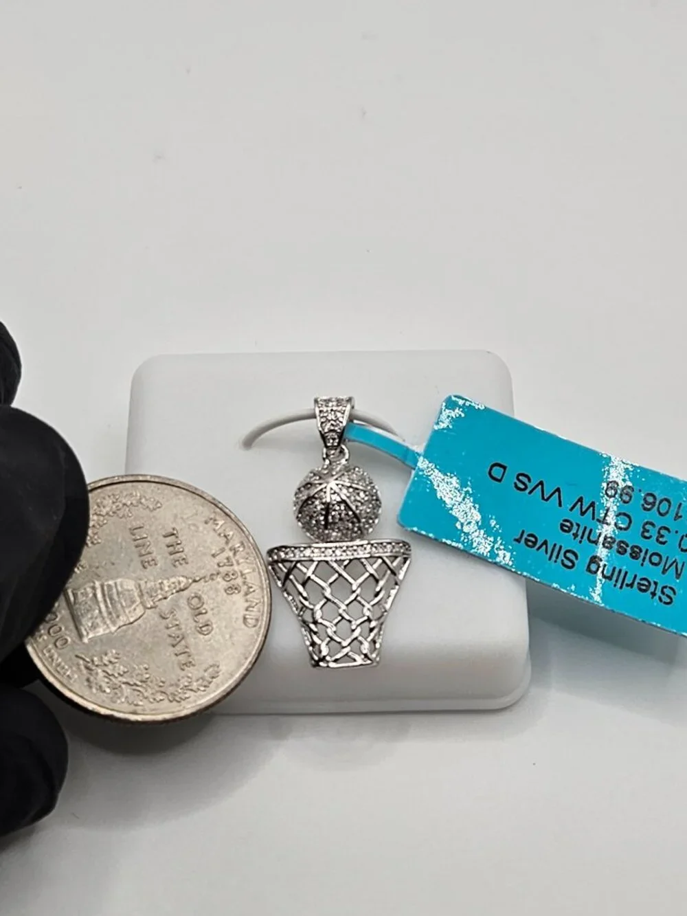 925 Silver Moissanite Basketball Hoop Pendant 0.33 CTW VVS D